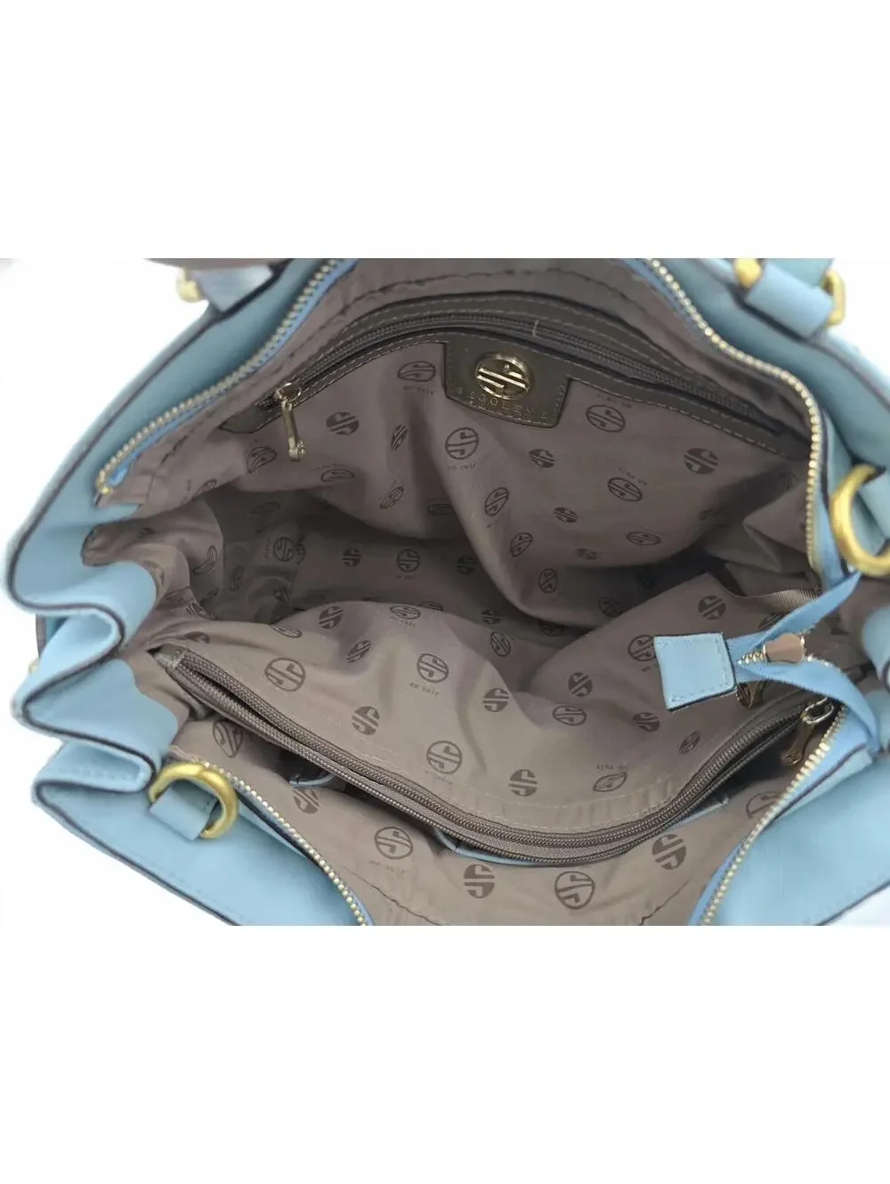 Segolene En Cuir Nadeen Powder Blue Leather Satchel Purse+Long Strap